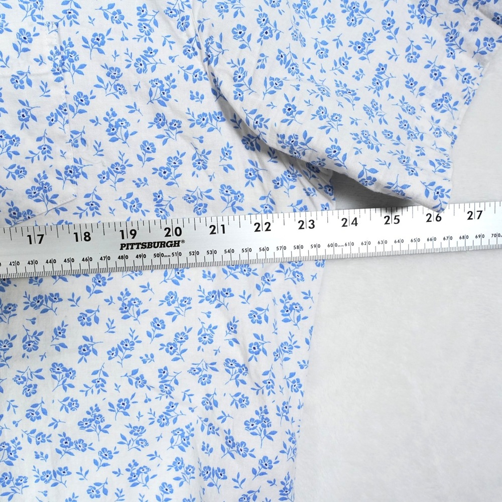 Ash & Erie Mens XL Slim Short Sleeve Floral Button Down Shirt Blue White Cotton - Picture 5 of 8